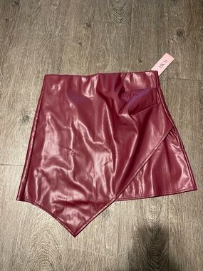 Burgundy Faux Leather Asymmetrical Mini Skirt